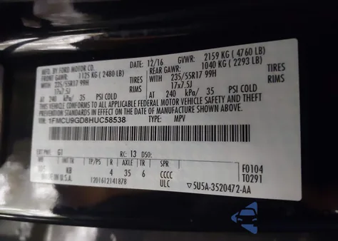 2017 Ford Escape Se from USA, damaged, VIN 1FMCU9GD8HUC58538